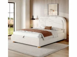 Merax Oferta cama doble - 160 x 200 cm - con cabecero acolchado + almacenaje hidráulico - bucle -