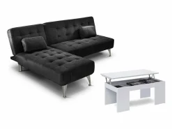 Hot Saldosystocks Oferta: Sofa Cama Chaise Longue XS + Mesa de Centro Blanco y Cemento Negro