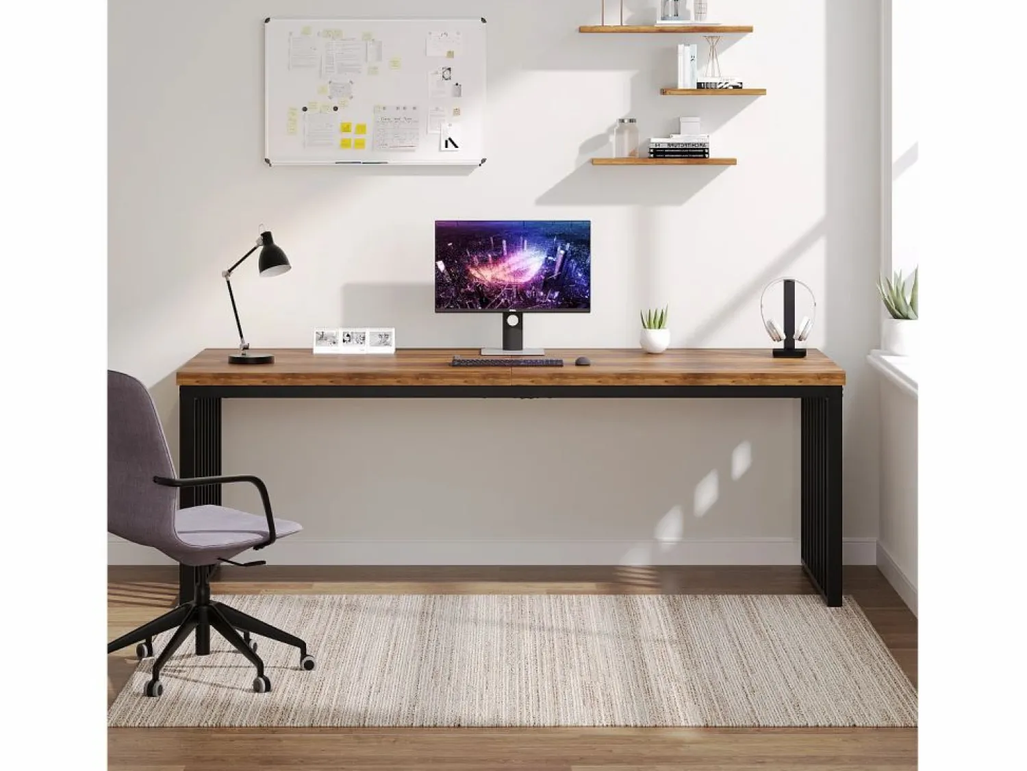 Outlet Oficina de computación, Gran escritorio de 180 cm, Estación de trabajo para oficina en casa, Mesa de conferencias, Marrón (sin silla) Mesa De Ordenador
