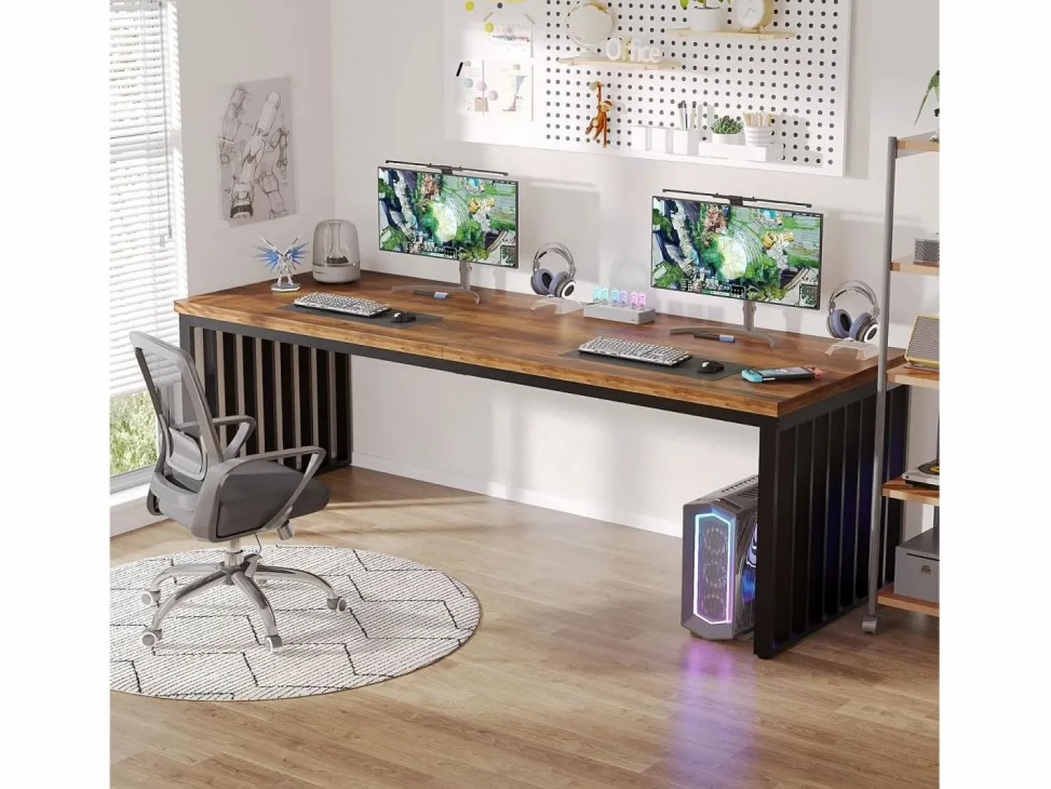 Outlet Oficina de computación, Gran escritorio de 180 cm, Estación de trabajo para oficina en casa, Mesa de conferencias, Marrón (sin silla) Mesa De Ordenador