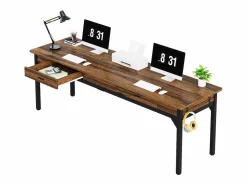 Discount Tribesigns Oficina de Informática, Mesa de estudio, Escritorio doble largo con 2 cajones, 200 x 60 x 82 cm, Marrón rústico Marru00f3n