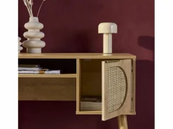 Sweeek Oficina efecto madera y mimbre, 2 cajones natural