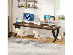 Tribesigns Oficina informática, Mesa para portátil, Gran escritorio doble para oficina en casa, 200 x 70 x 75 cm, Marrón rústico