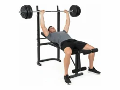 Outlet O'Fitness Banco de pesas con barra + pesas de 20 Kg incluidas - - Ideal para la actividad física en casa Negro