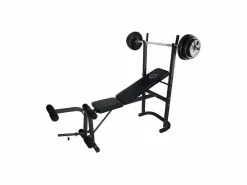 Outlet O'Fitness Banco de pesas con barra + pesas de 20 Kg incluidas - - Ideal para la actividad física en casa Negro