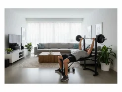 Outlet O'Fitness Banco de pesas con barra + pesas de 20 Kg incluidas - - Ideal para la actividad física en casa Negro