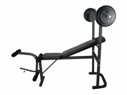 Outlet O'Fitness Banco de pesas con barra + pesas de 20 Kg incluidas - - Ideal para la actividad física en casa Negro