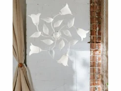 Hot Olga - Lámpara de techo blanca con cristal alabastro y acabado plata antigua, 5 luces Ø70 cm Plafón