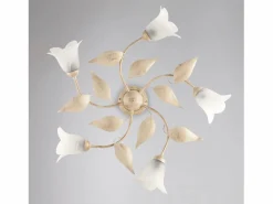 Clearance Olga - Lámpara de techo marfil con cristal alabastro y acabado oro antiguo, 5 luces Ø70 cm Dorado