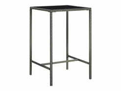 Outlet Garden Furniture Orren Mesa alta de jardín ratán sintético y vidrio 70x70x110 cm Gris