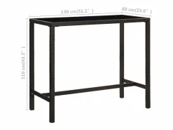 Orren Mesa alta de jardín ratán sintético y vidrio marrón 130x60x110cm Mesa Alta