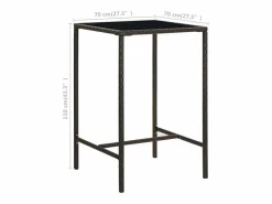 Discount Orren Mesa alta de jardín ratán sintético y vidrio marrón 70x70x110 cm Mesa Alta