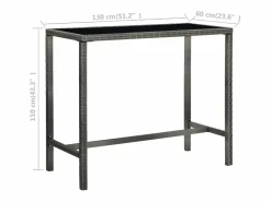 Outlet Garden Furniture Orren Mesa alta de jardín ratán sintético y vidrio 130x60x110cm Gris