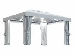 Sale vidaxl Pabellón de Jardín 4x3m Crema con Cortinas y Guirnalda Luminosa LED Blanco