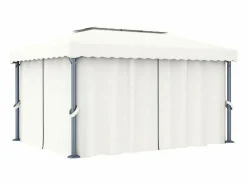 Sale vidaxl Pabellón de Jardín 4x3m Crema con Cortinas y Guirnalda Luminosa LED Blanco