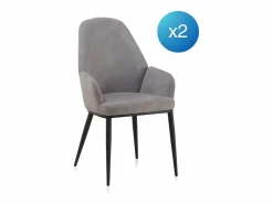 Pack 2 sillones tapizados en claro patas metálicas negras Gris
