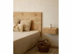 Hot Pack Cabecero de cama y mesitas de madera maciza tono roble medio 160cm - FLANDES + INGRID - Cabecero Y Puente De Cama