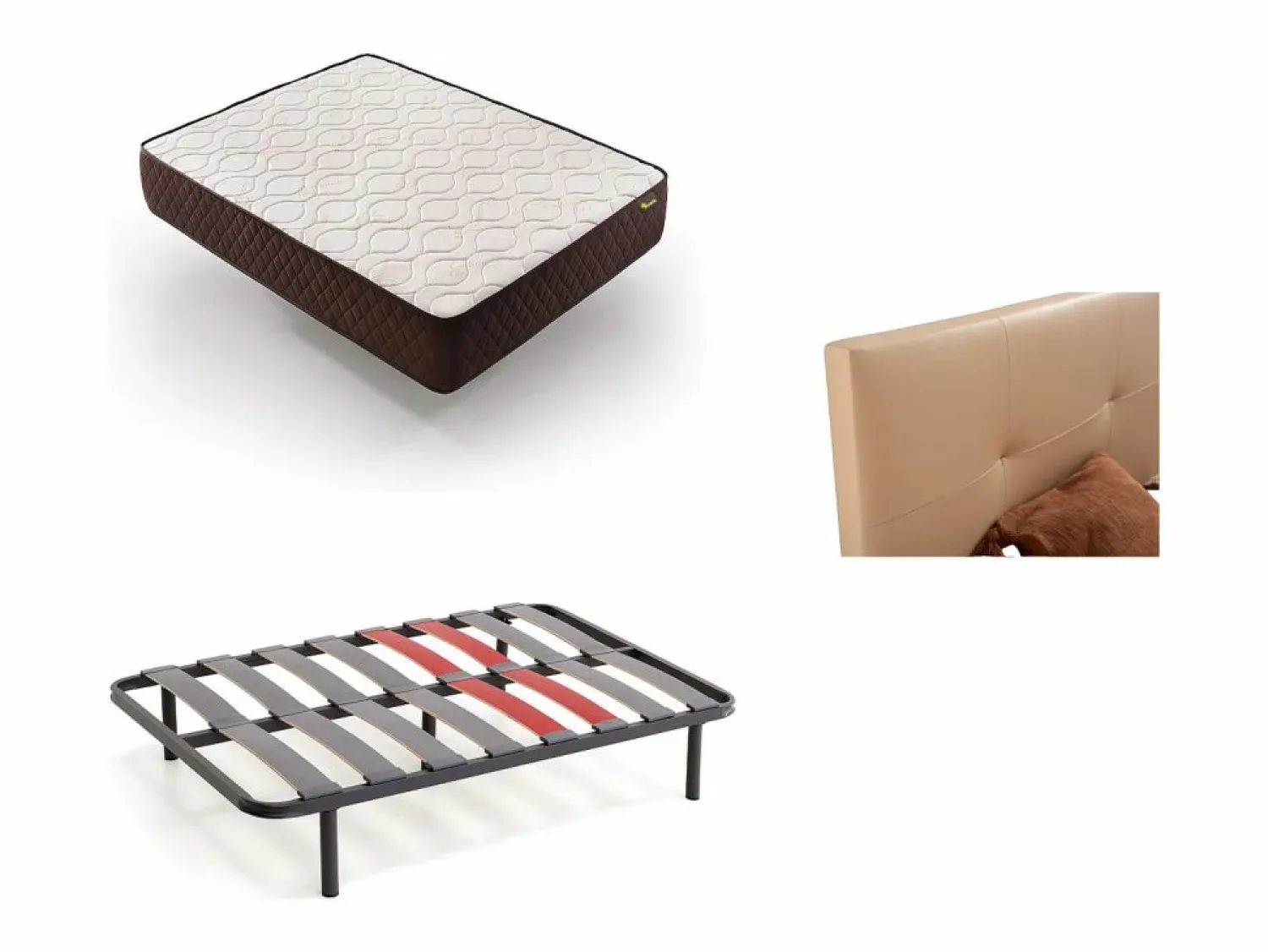Pack Colchón + Cabecero Tapizado + Somier Descansin | 105x190 | Beis | Ideal para Personas con Dolores de Espalda | Facil montaje | Silencioso
