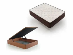 Outlet Pack Colchón Descansin + Canapé Abatible 150x190 | Color Cerezo | Maxima Comodidad | Gran Almacenaje Conjunto Colchón Y Somier