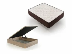 Pack Colchón Descansin + Canapé Abatible 150x200 | Color Beis | Maxima Comodidad | Gran Almacenaje