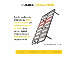 Pack Colchón Descansin + Somier con patas 135x180 | Ideal para Personas con Dolores de Espalda | Alta Firmeza | Silencioso