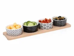 Sale Pack de 4 cuencos Alpina para aperitivos cerámica con bandeja 38x10 cm Vajilla|Vajilla