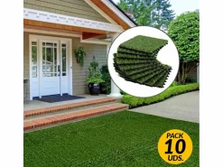 Clearance Outsunny Pack de 10 placas de césped artificial verde grosor 25mm Transparente