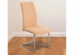 Pack de 4 Sillas Tapizadas para Salón y Comedor – Acabado Color Beig con Patas Cromadas de Aluminio, Medidas: 42,5 cm x 52 cm x 99 cm