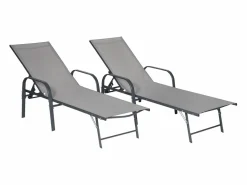 Pack de 2 tumbonas de textileno gris estructura antracita SARDINIA Tumbona
