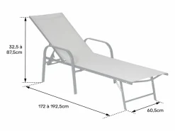 Pack de 2 tumbonas de textileno gris estructura antracita SARDINIA Tumbona