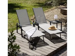 Pack de 2 tumbonas de textileno gris estructura antracita SARDINIA Tumbona