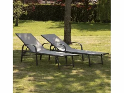 Pack de 2 tumbonas de textileno gris estructura antracita SARDINIA Tumbona