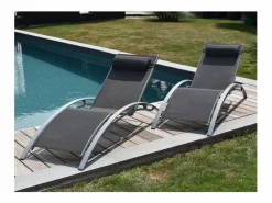 Sale Happy Garden Pack de 2 tumbonas en textileno aluminio GALAPAGOS Gris