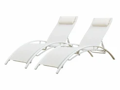 Outlet Happy Garden Pack de 2 tumbonas GALAPAGOS en textileno aluminio Blanco