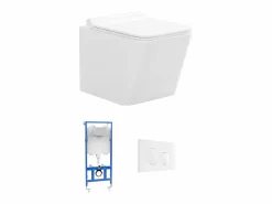 Vente-unique Pack de inodoro flotante en cerámica blanca con bastidor de soporte y placa de activación, CLEMONA