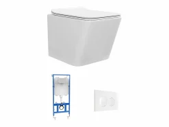 Clearance Vente-unique Pack de inodoro flotante, cerámica mate con bastidor, placa de activación, CLEMONA Blanco