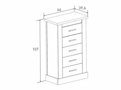 New Pack de Muebles de Dormitorio Habitación Infantil con Cabecero, 1 Mesita de Noche 3 Cajones y Sinfonier en Color Blanco Mate Mauvella Rayas Marru00f3n