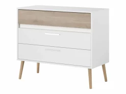 Sale Pack Dormitorio Asimetric Robke Sahara: Cabecero, 2 Mesitas, Cómoda Blanco
