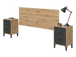 Sale Pack Dormitorio: Cabecero 135/150 cm, 2 Mesitas, Cómoda, Armario Roble/ Gris