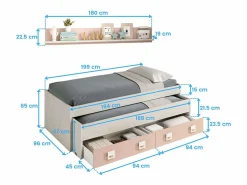 Pack Dormitorio Infantil Cama Nido con Estante y Armario Rosa/Blanco