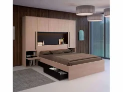 Discount Pack Dormitorio John Cama con Cajones y Cabecero Roble Brooklyn (160x200 cm) Negro