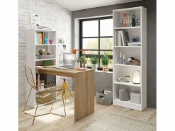 Discount Pack escritorio y estantería Cosmic Plus Blanco Artik (Blanco Mate) - Roble Canadian Consola Escritorio