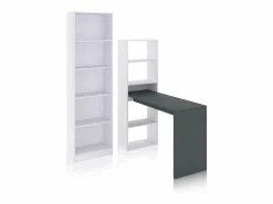 duehome Pack escritorio y estantería Cosmic Plus Blanco Artik (Blanco Mate) - Antracita Gris
