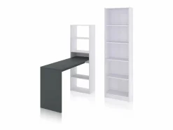 duehome Pack escritorio y estantería Cosmic Plus Blanco Artik (Blanco Mate) - Antracita Gris