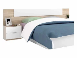 Pack Matrimonio Completo cama + cabecero + 2 mesitas + cómoda Roble y Blanco