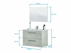 Best Pack Muebles Baño Aruba Estilo Industrial Cemento Mueble, Espejo, Lavamanos Gris