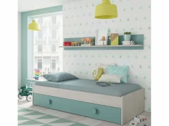 Pack Muebles Dormitorio Juvenil Cama Nido Estante y Armario 90x190 cm
