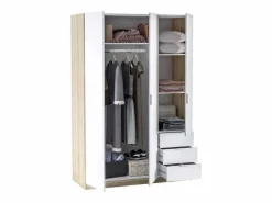 Online Pack Muebles Dormitorio Nórdico, Cama 150 cm (cabezal+2 Mesitas+armario) Blanco