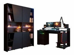 Discount Pack muebles gaming LED moderno (mesa gamer + 2 estanterías) Negro