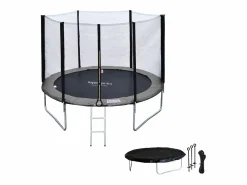 New Happy Garden Pack Premium cama elástica 305cm reversible / gris ADELAÏDE + red de seguridad + escalera + funda+ kit de anclaje Rosa